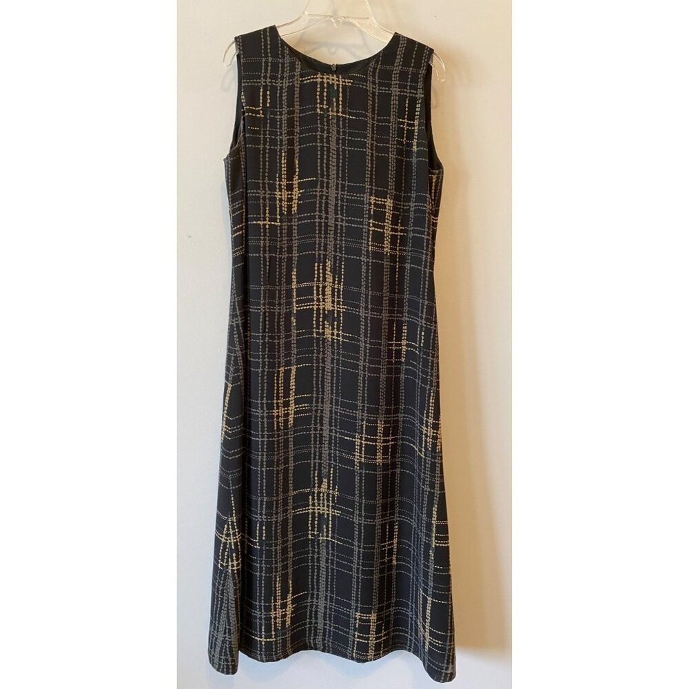 Josephine Chaus Dress Sleeveless Plaid Black & Gold Petite Size 8